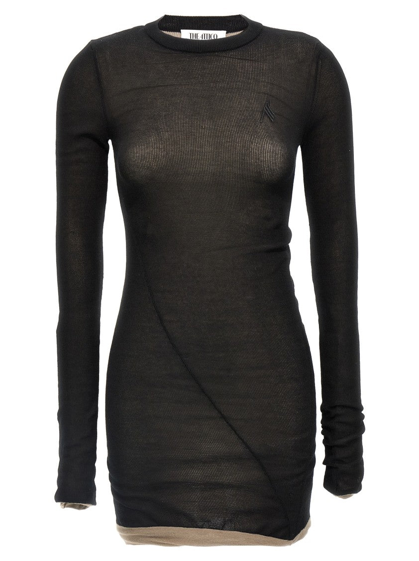 The Attico Two-Material Knit Mini Dress With Asymmetrical Hemline