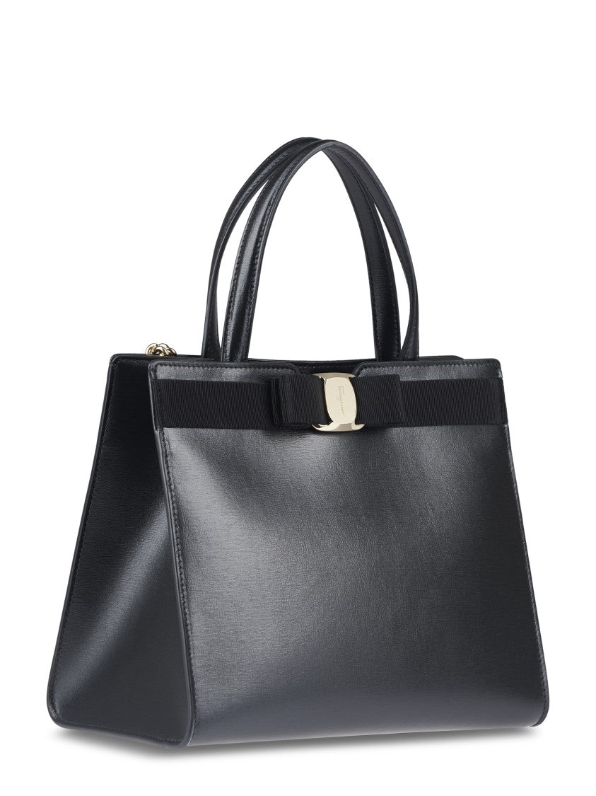 Ferragamo Structured Black Handbag With Signature Bow Detail