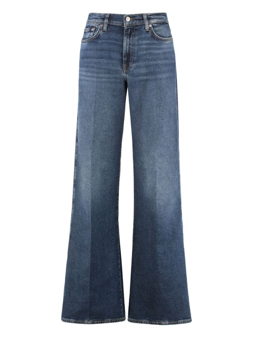 Seven Wide-Leg Jeans With Rivet Detailing In Classic Blue