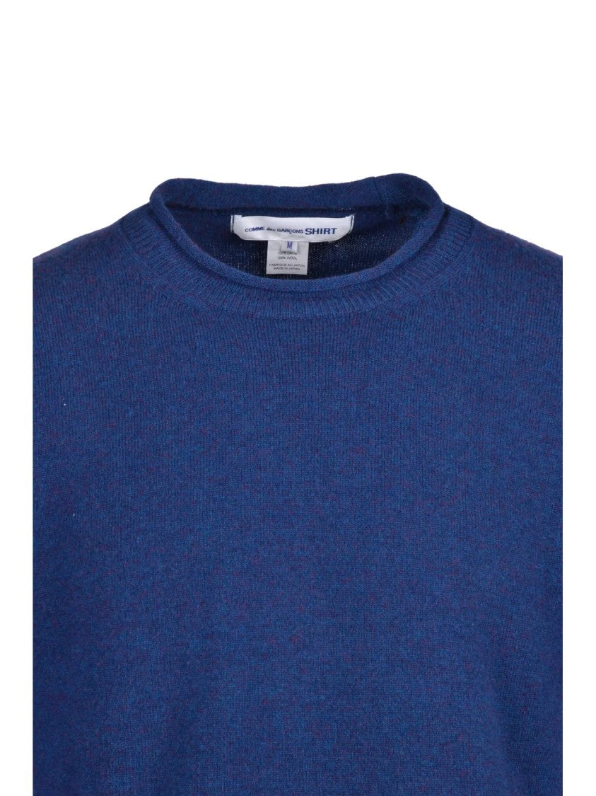 Comme Des Garçons Crew Neck Sweater In Luxurious Blue Wool