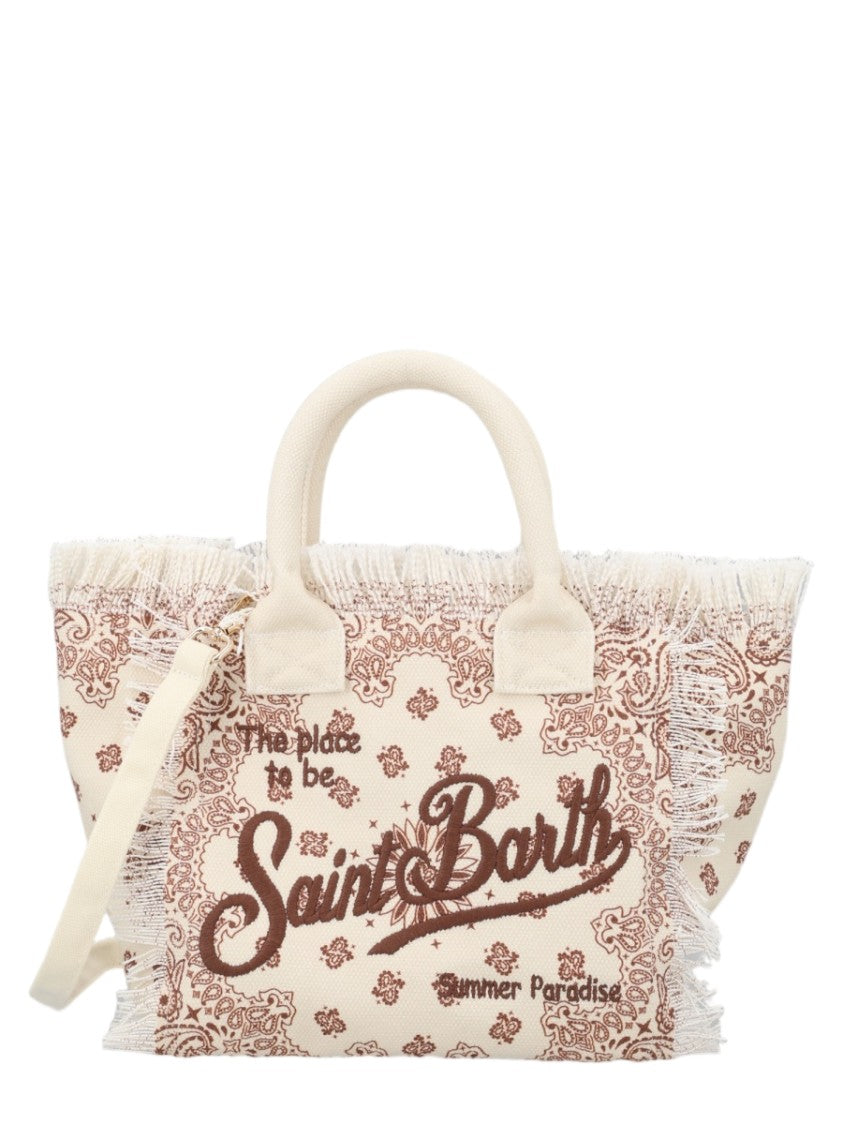 Mc2 Saint Barth Medium Canvas Tote Bag With Paisley Patterns And Fringed Edges