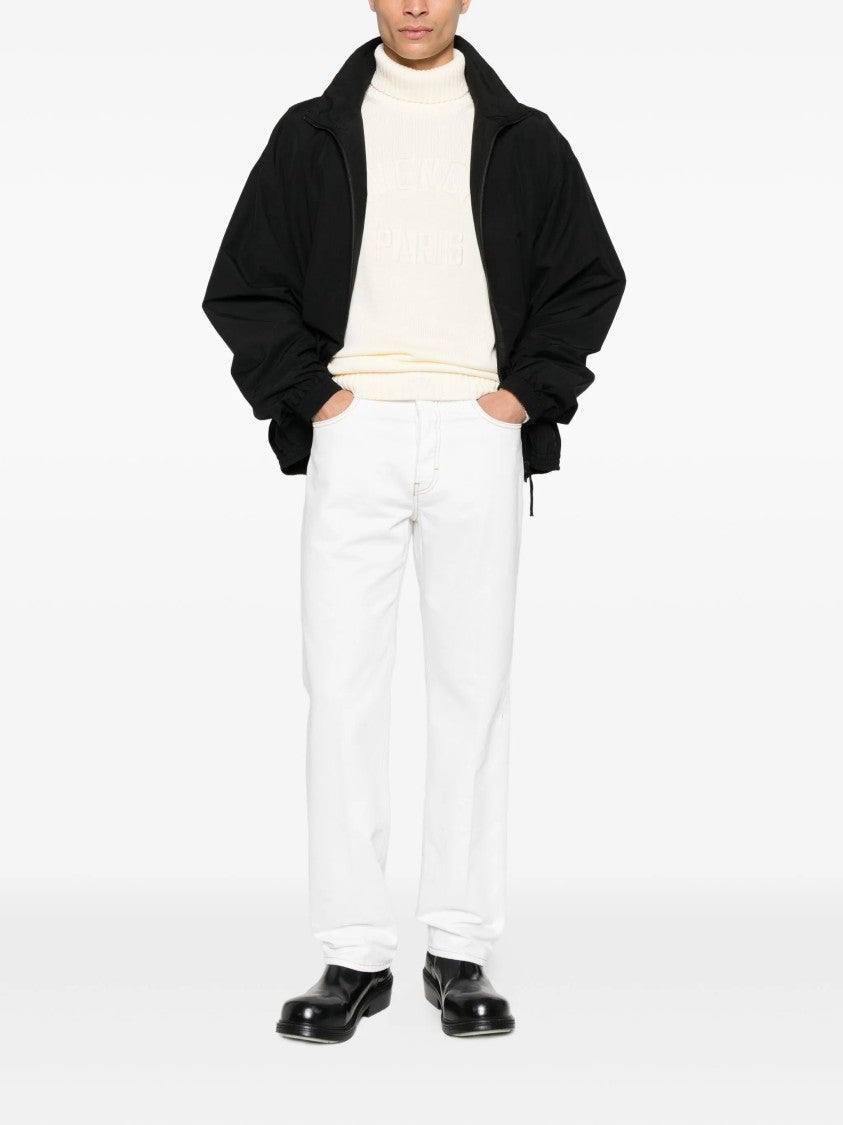 Givenchy Off-White Ribbed Knit Embossed Turtleneck Sweater