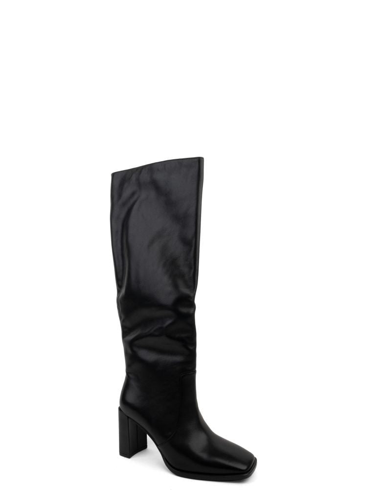 Adrianna Feretti Black Low-Heeled Slouched Shaft Leather Boots