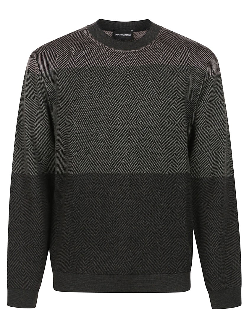 Emporio Armani Geometric Patterned Virgin Wool Sweater