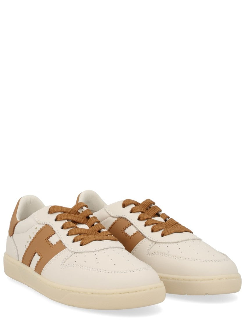 Hogan Neutrals Low-Top Perforated Toe Sneakers