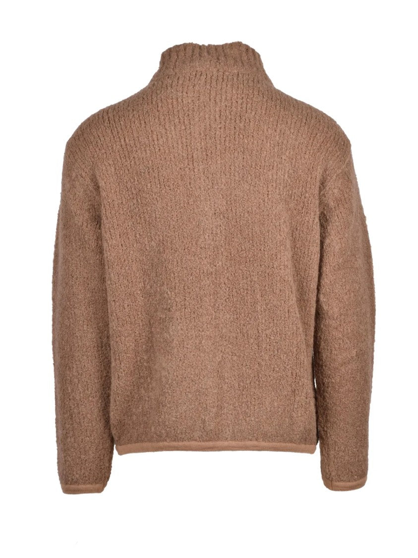 Amaranto Brown Alpaca-Blend High-Collar Zip Cardigan