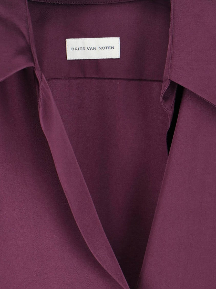 Dries Van Noten Purple Classic V-Neck Viscose Blouse