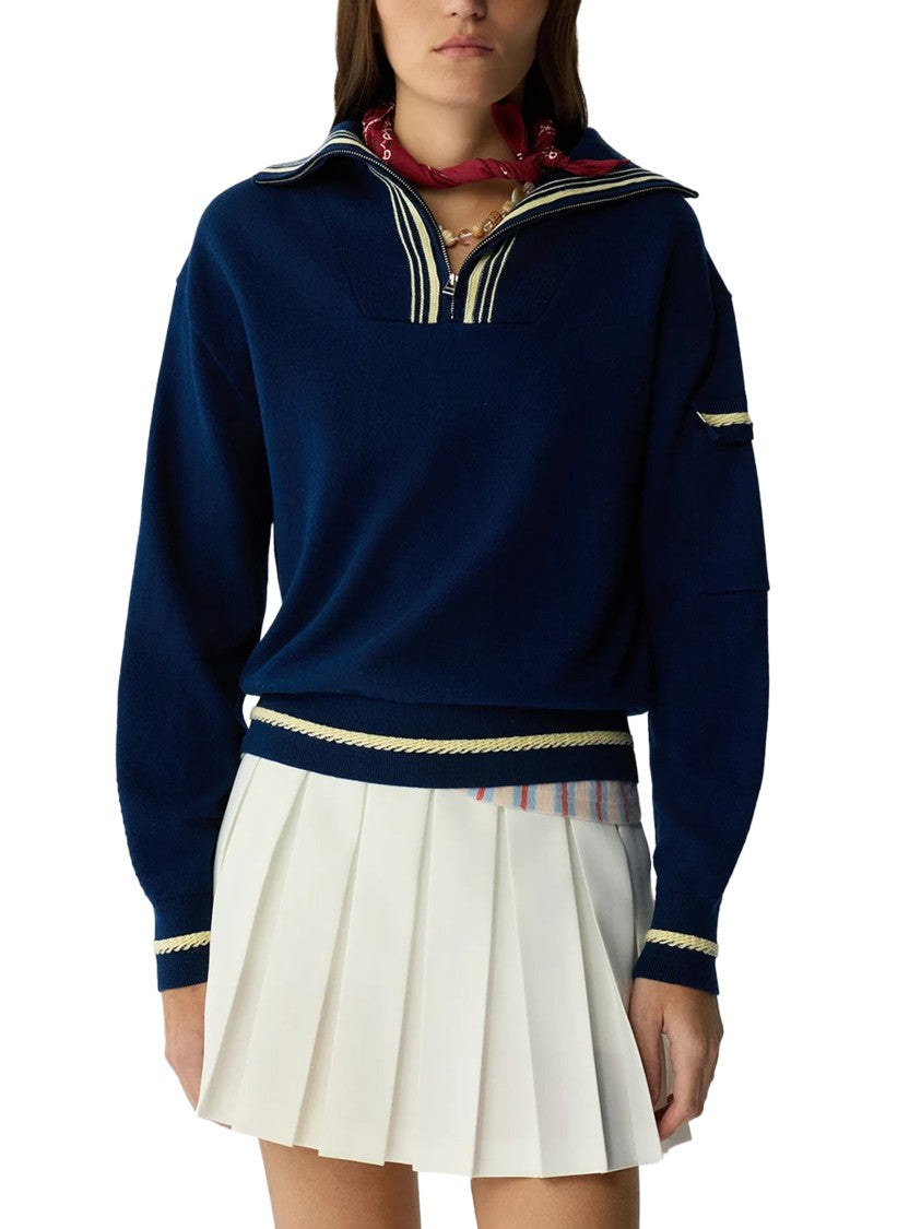 Guest In Residence Navy Blue Long-Sleeve Polo With Nautical Trim