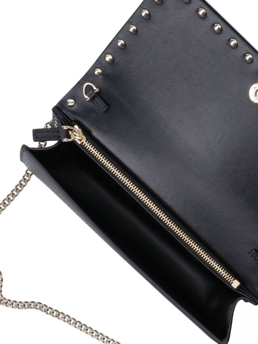Valentino Garavani Textured Black Wallet With Pyramid Stud Accents