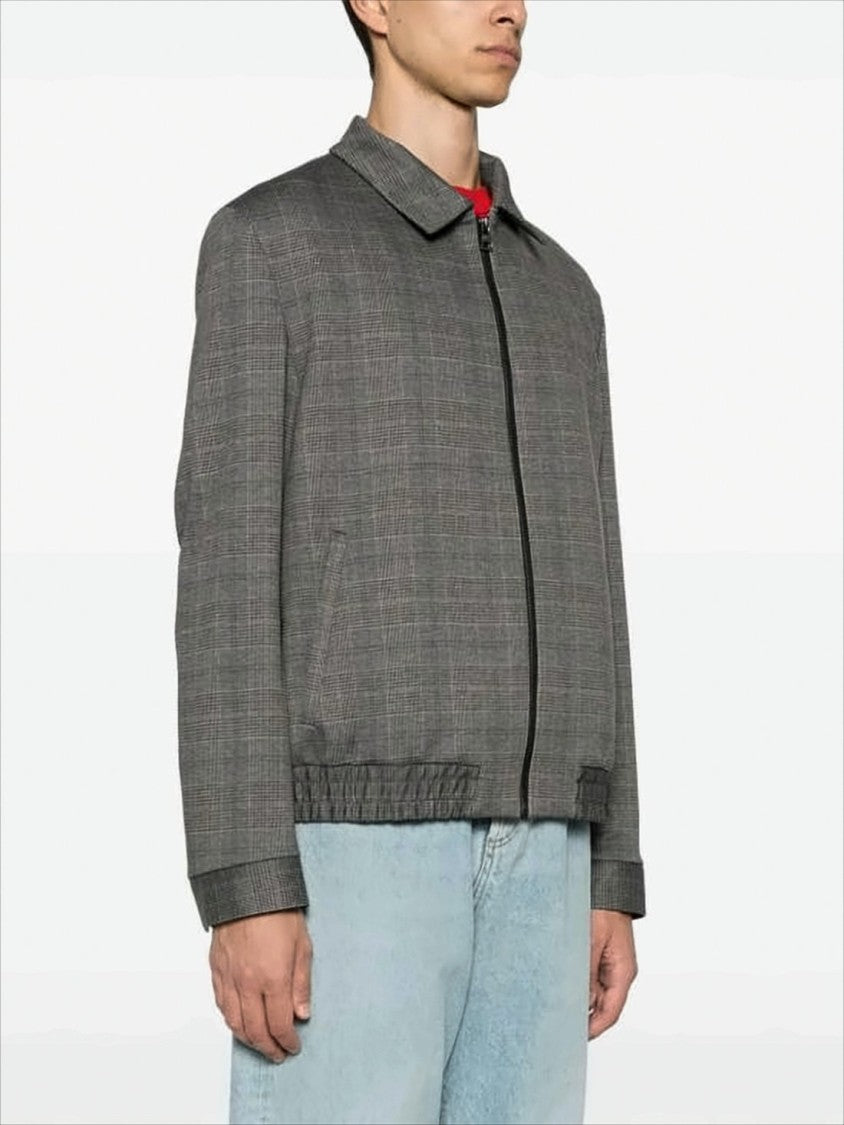 Hugo Boss Grey Checkered Casual Jacket With Structured Collar By Hugo Boss