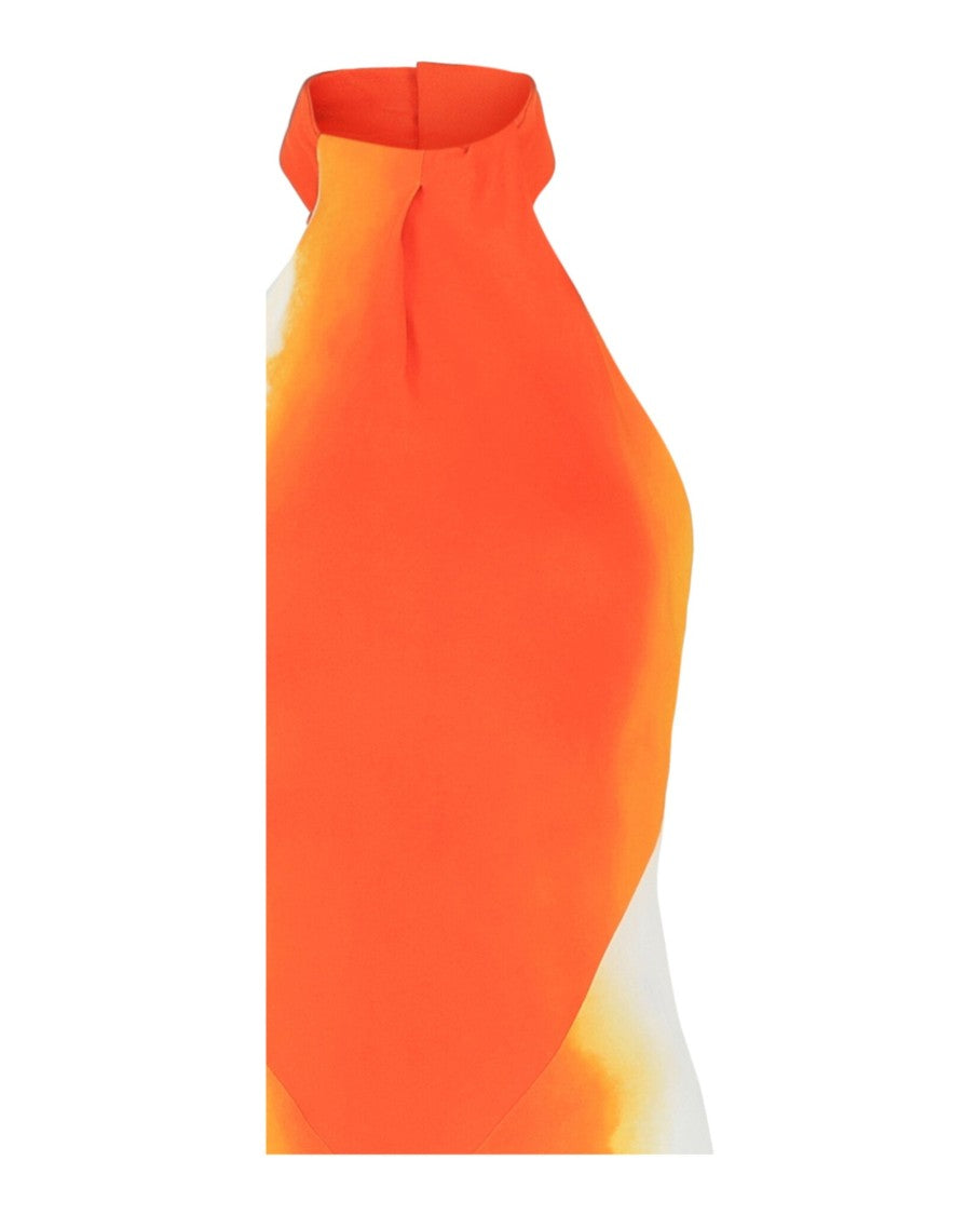 Ferragamo Halterneck Midi Dress With Dip-Dye Abstract Print