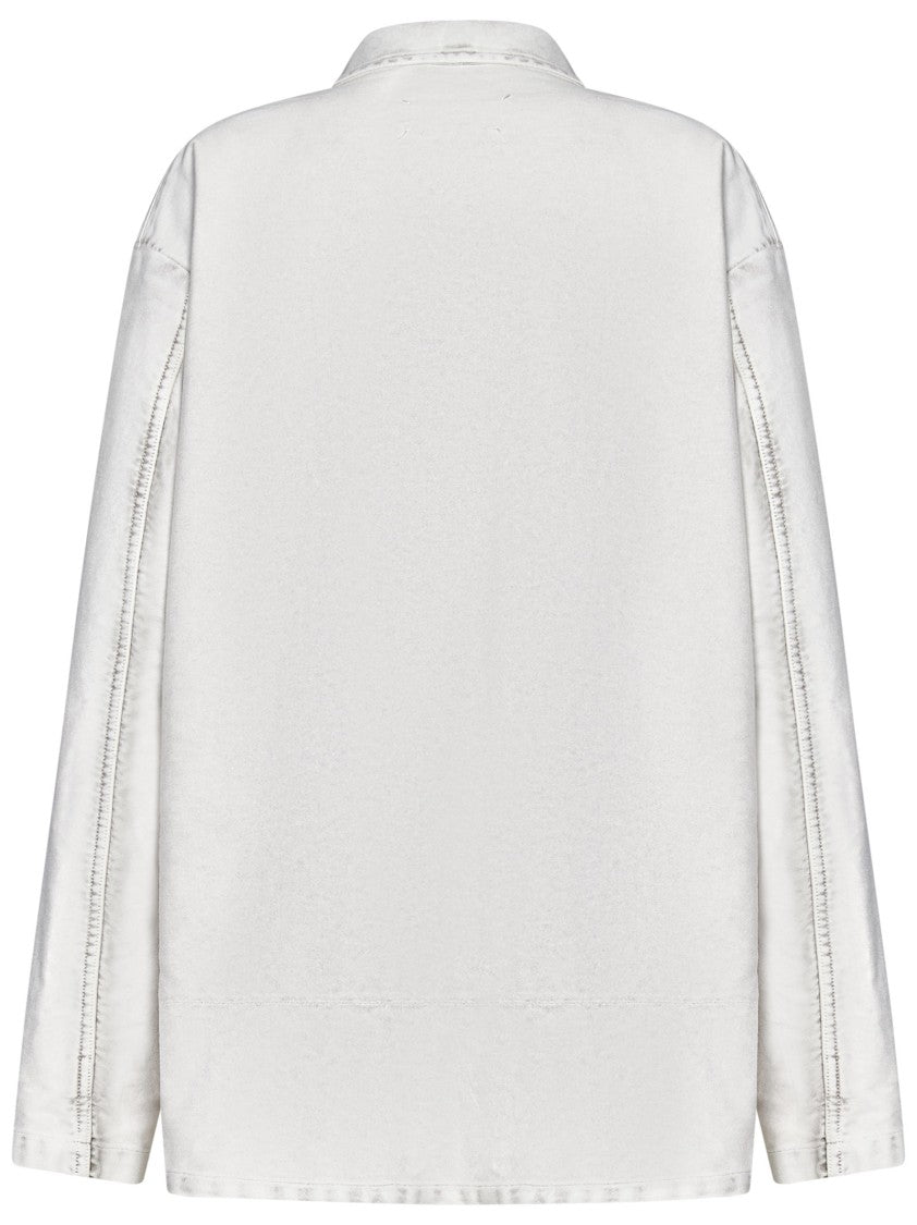 Maison Margiela Oversized Off-White Cotton Denim Jacket With Flap Pockets