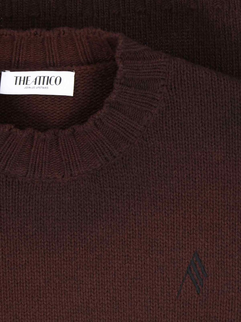 The Attico Boxy Brown Knit Sweater With Ribbed Details