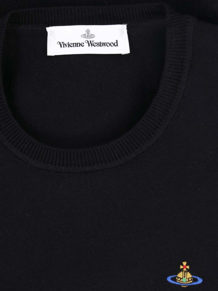 Vivienne Westwood Cropped Black Fitted T-Shirt With Embroidered Emblem