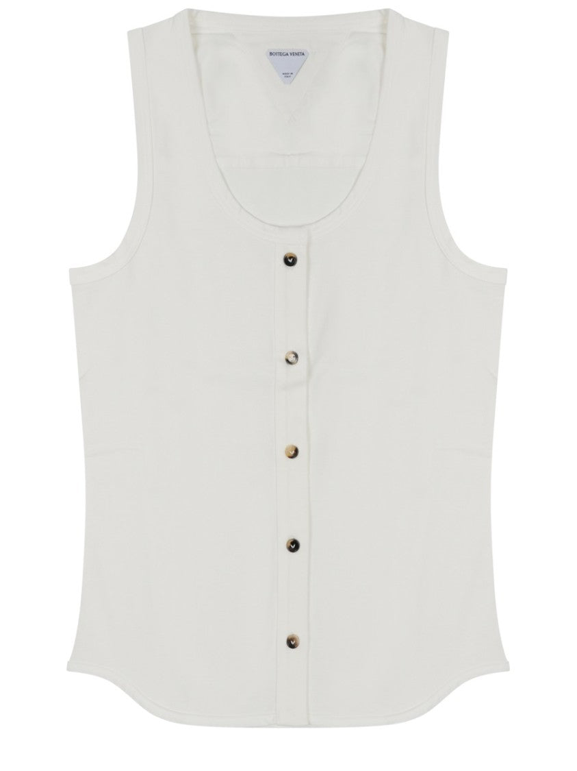 Bottega Veneta Sleeveless White Cotton Top With Button Closure