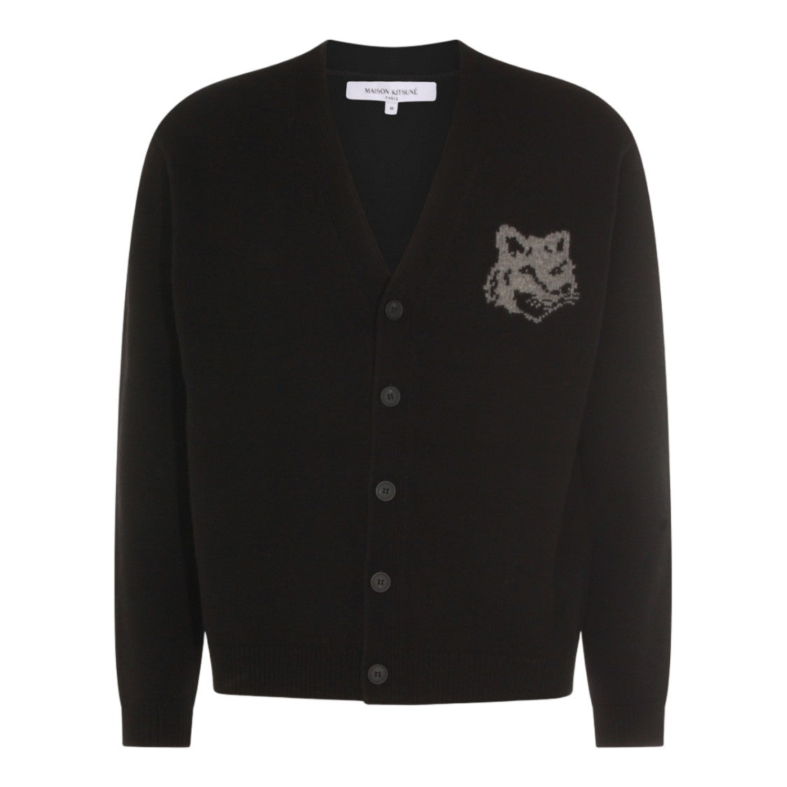 Maison Kitsuné Button-Up Cardigan Sweater With Fox Head Motif