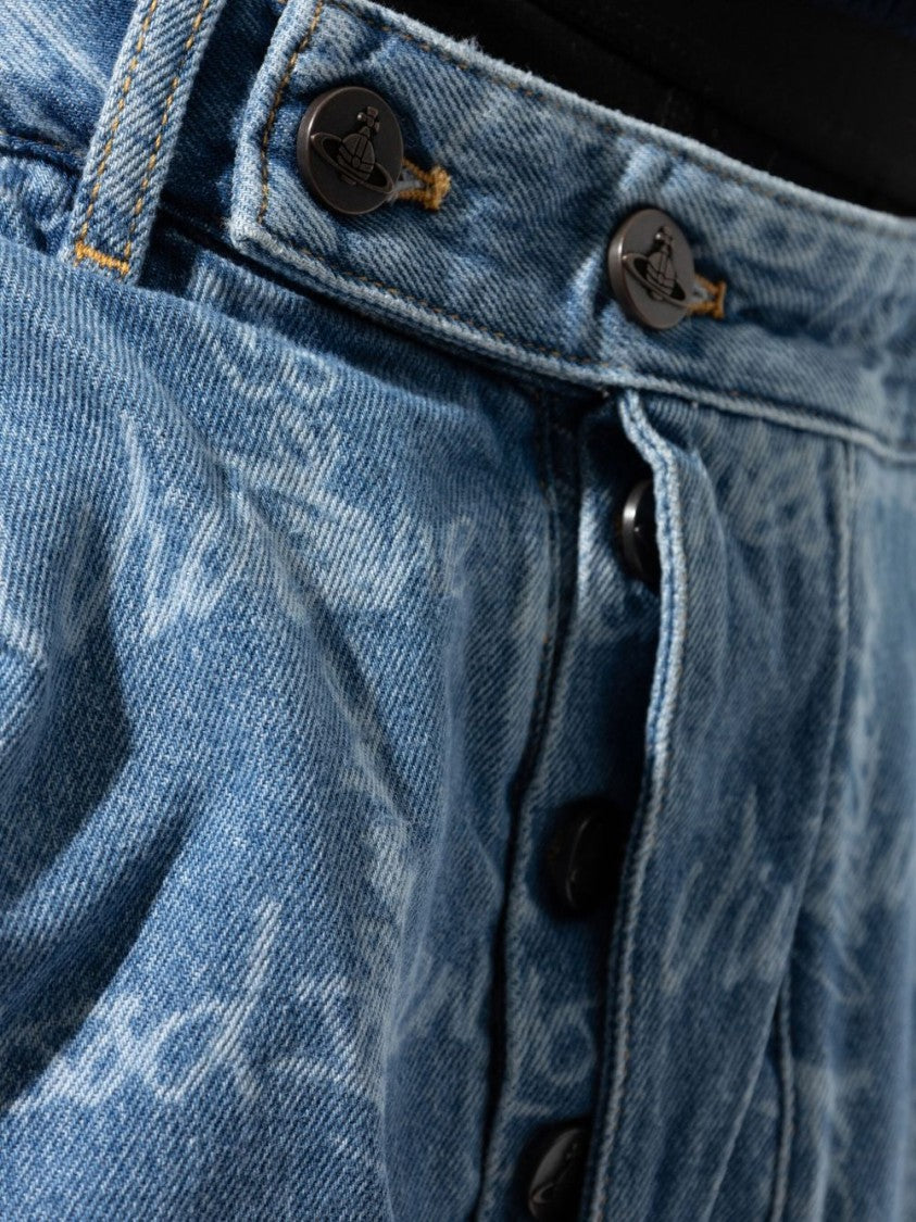 Vivienne Westwood Relaxed Fit Cornflower Blue Jeans With All-Over Logo Print
