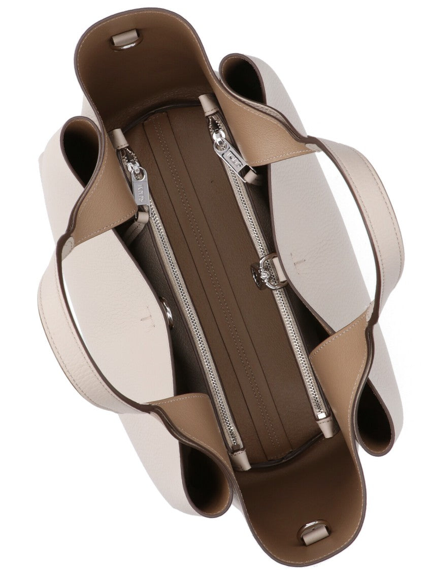 Tod's Mini Logo Shoulder Bag In Pebbled Cream Leather