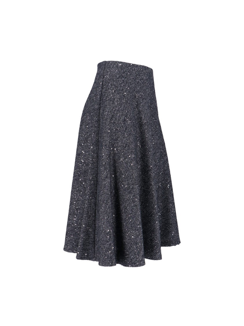 Tagliatore Flared Grey Skirt With Textured Fabric And Sequined Detail