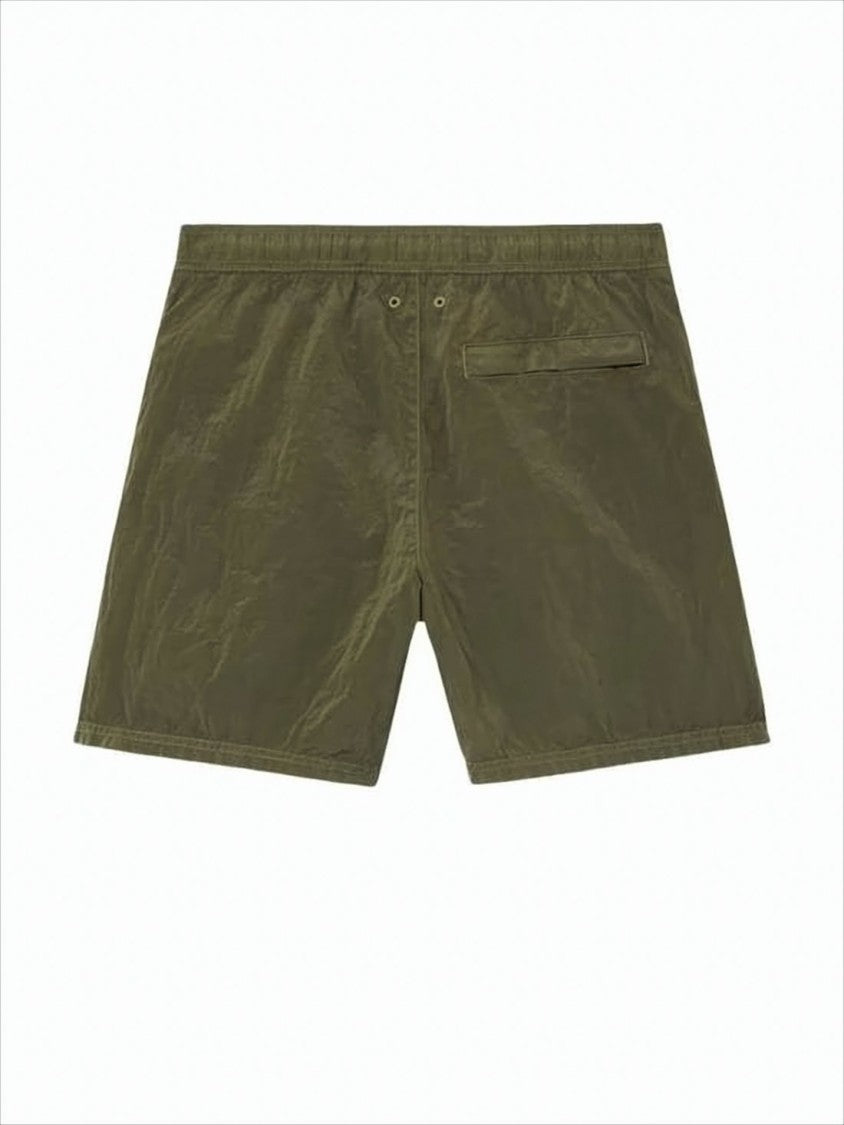 Stone Island Green Polyamide Shorts With Crinkled Texture