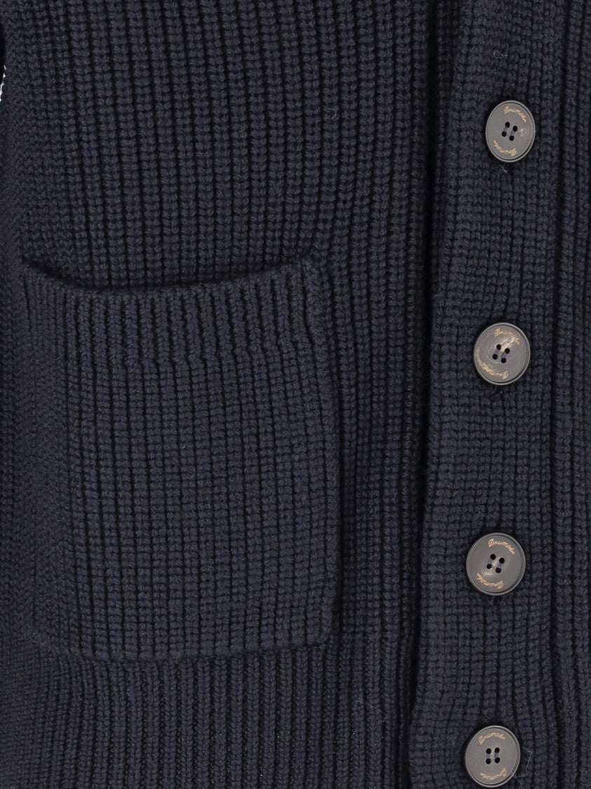 Drumohr Ribbed Knit Merino Cardigan With Shawl Collar And Button Closure
