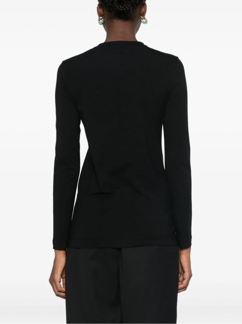 Brunello Cucinelli Long-Sleeve Black Top With Classic Crew Neckline