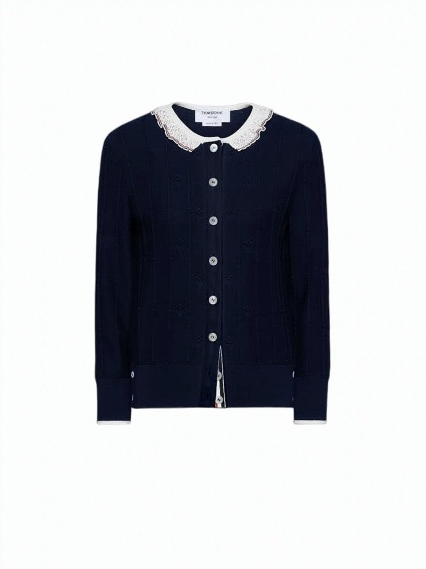 Thom Browne Button-Down Cardigan With Scalloped Collar And Pearl Buttons