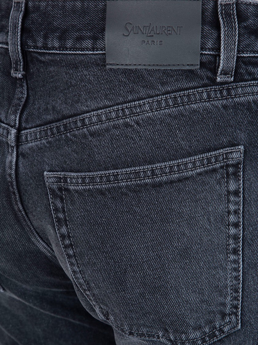 Saint Laurent High-Waisted Relaxed Straight Leg Jeans With Embossed Branding