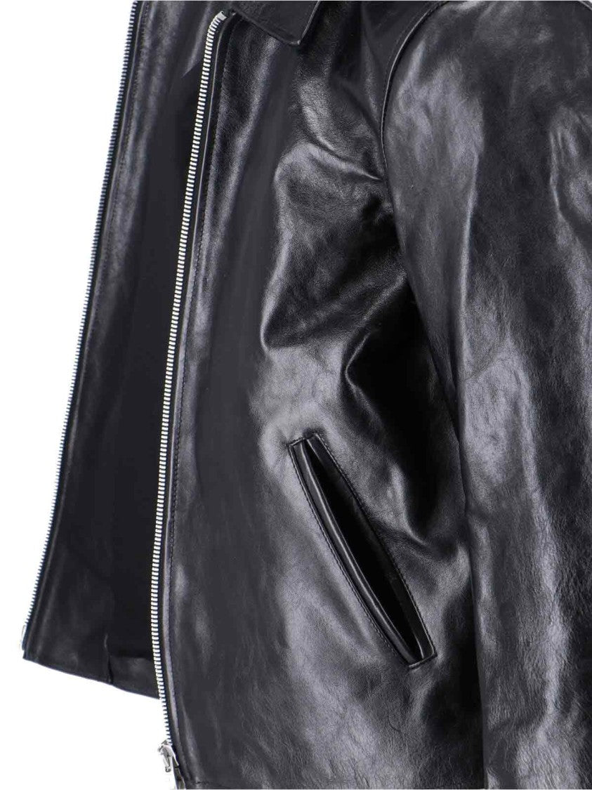 Our Legacy Tailored Leather Jacket With Classic Collar And Front Zip Closure