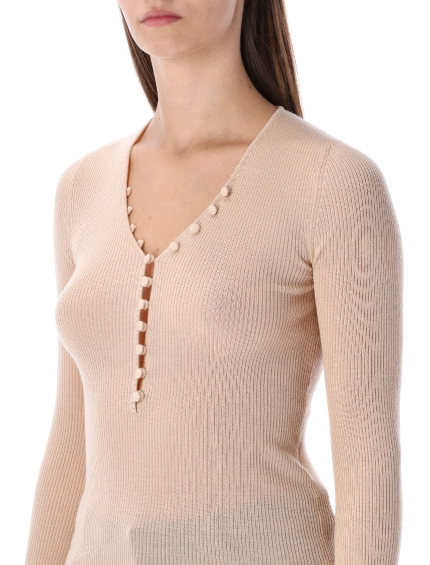 Chloé Wool V-Neck Henley Top