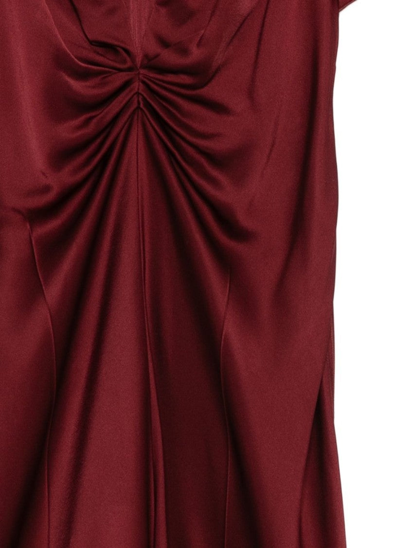 Victoria Beckham Gathered Detail Burgundy Red Midi Dress