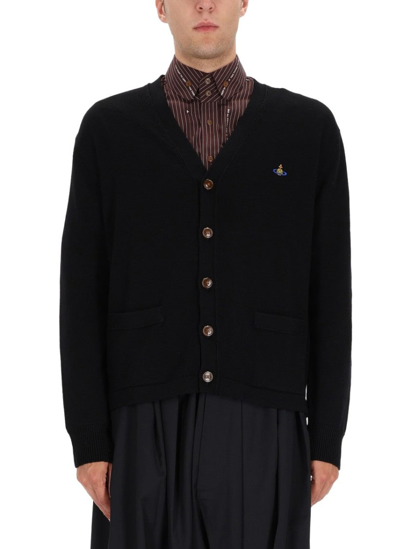 Vivienne Westwood Classic Black Cardigan Sweater In Virgin Wool