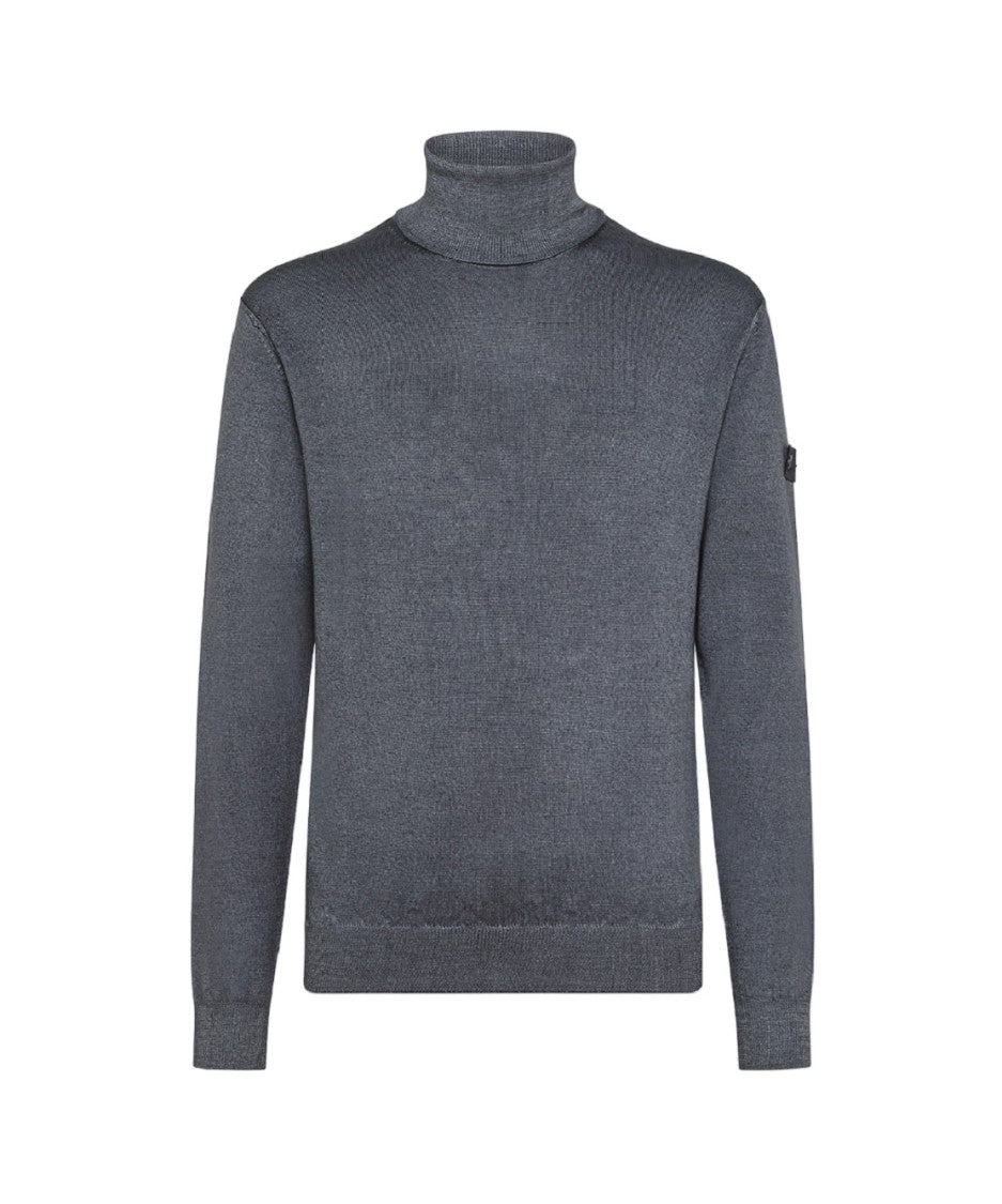Peuterey Textured Grey Turtleneck Sweater Detachable Band