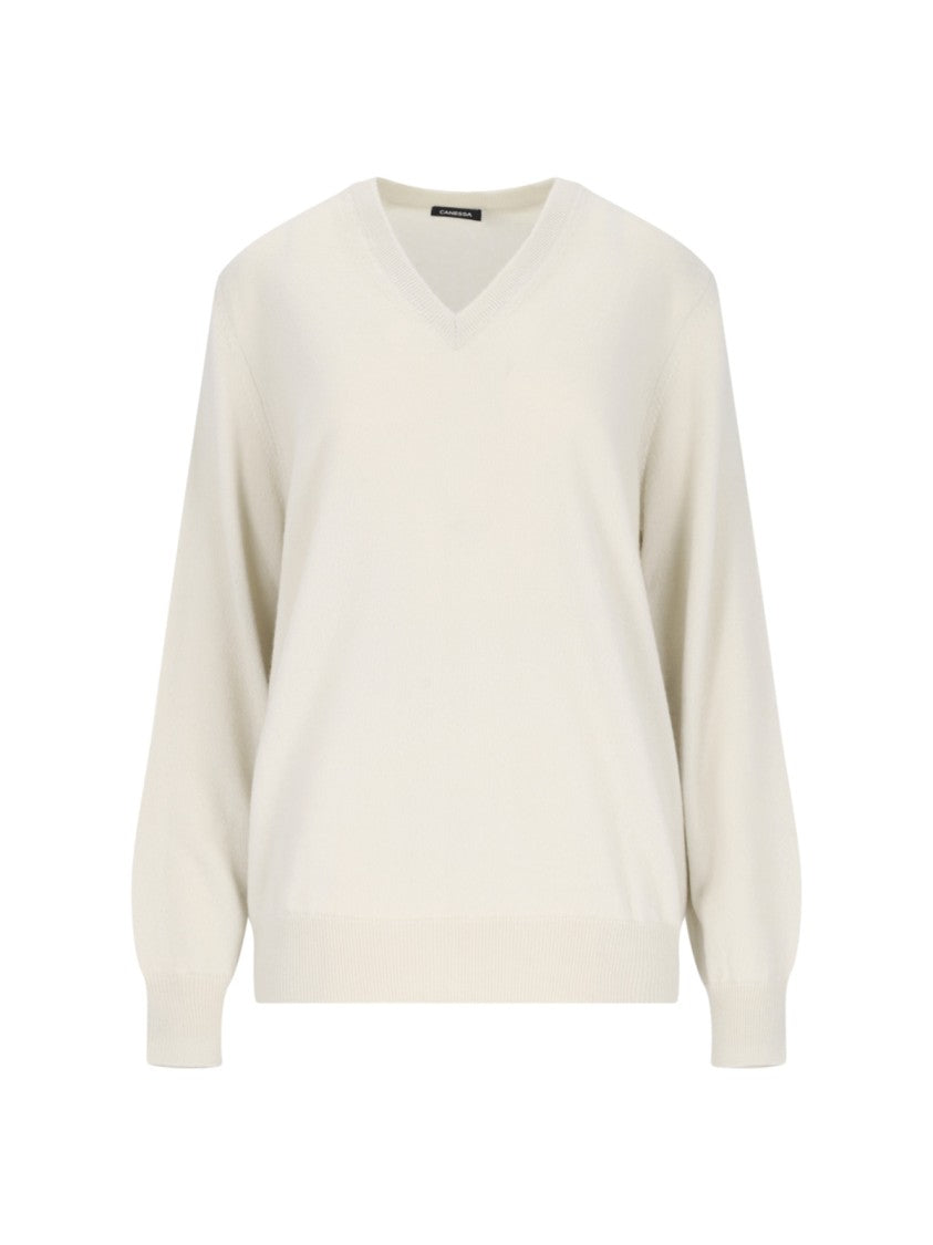 Canessa V-Neck Sweater In Cream Cashmere