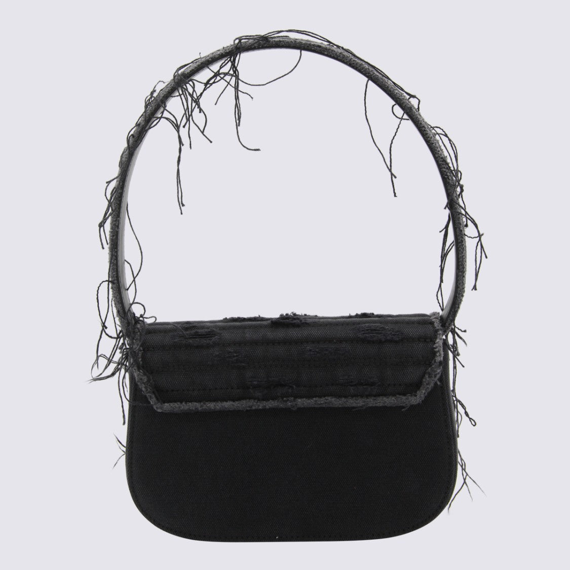 Diesel Textured Black Handbag With Crystal-Studded Oval Embellishment