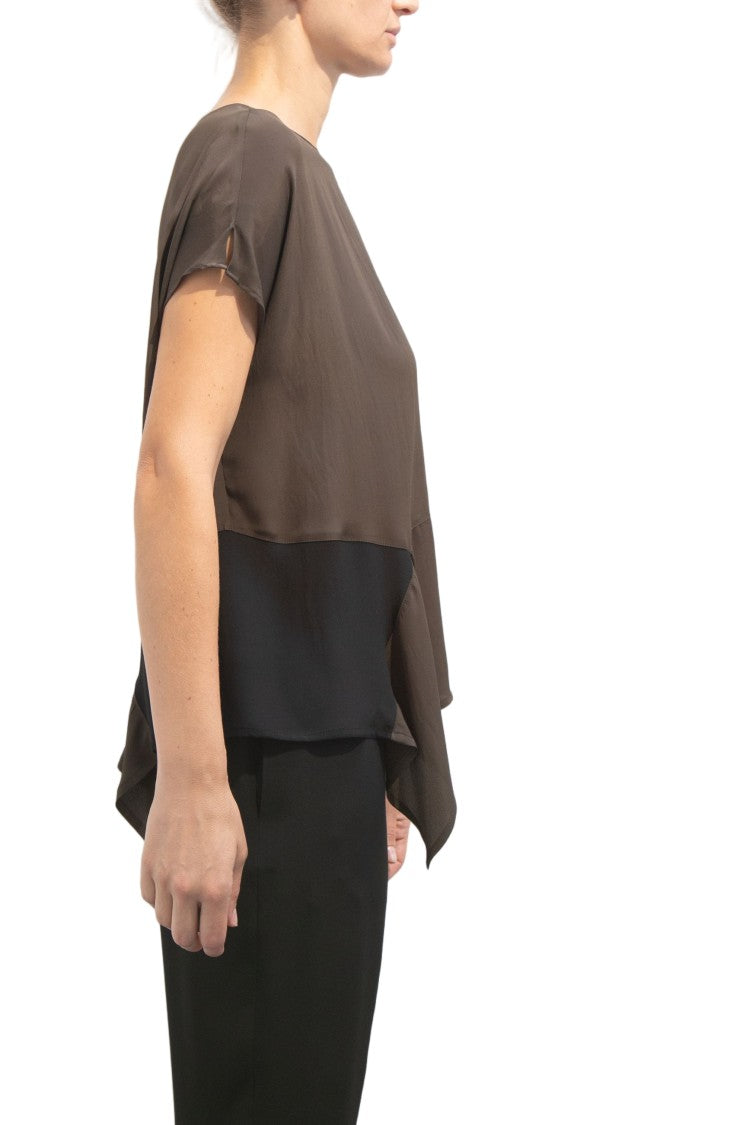 Pier Antonio Gaspari Bicolor Asymmetrical Hem Silk Blouse