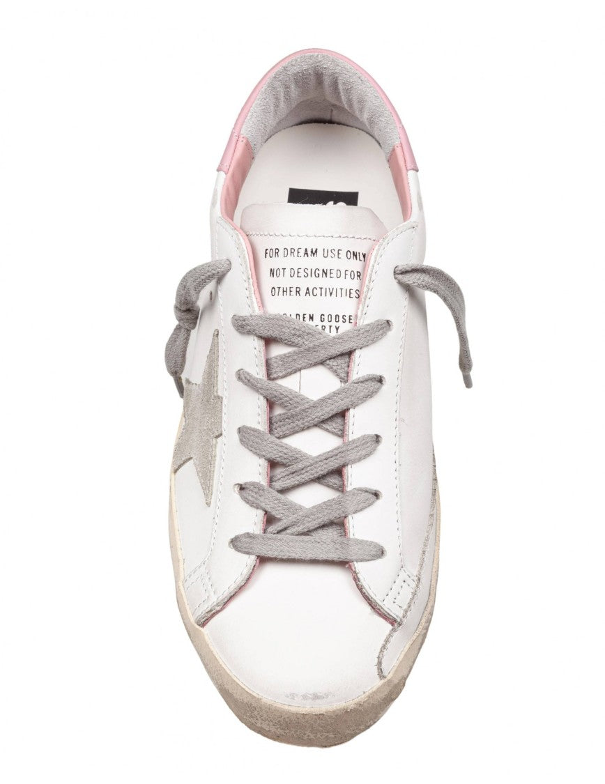 Golden Goose Super Star Sneakers In White And Pink Leather