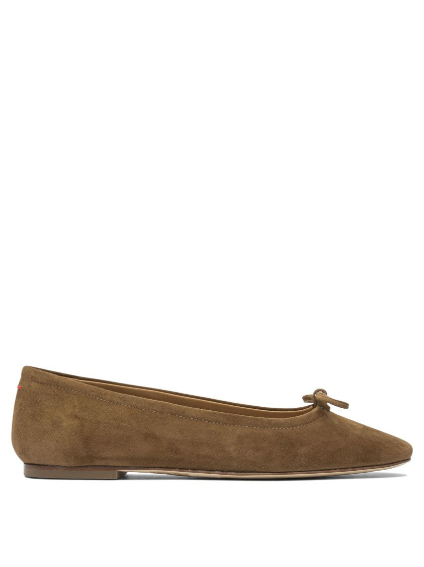Aeydē Pointed Toe Suede Ballerinas With Bow Detail