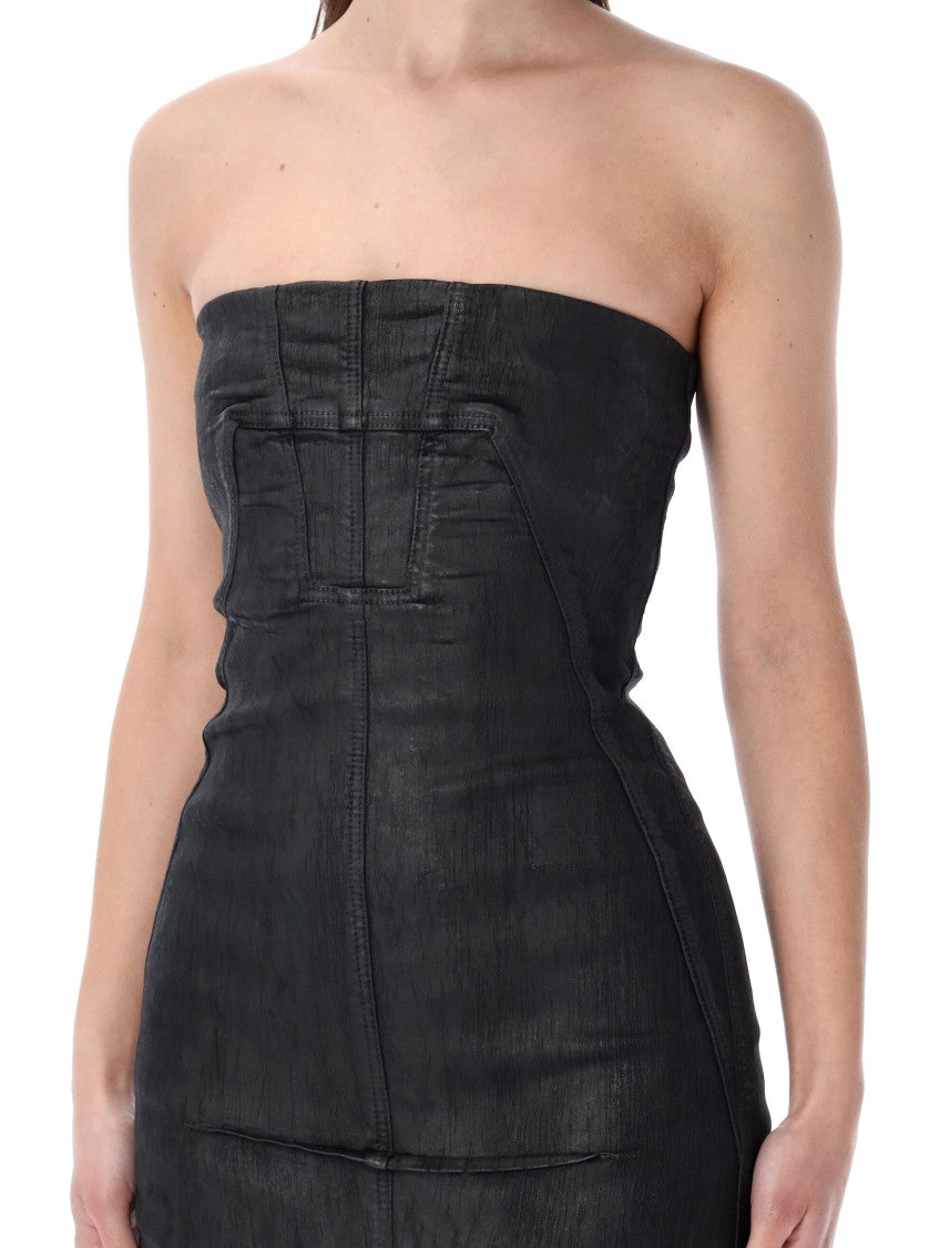 Drkshdw By Rick Owens Black Stretch Denim Strapless Bustier Dress