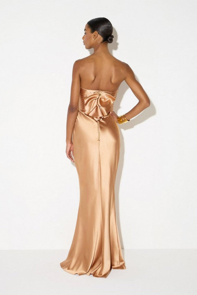 Elisabetta Franchi Camel Polyester-Elastane Blend Twisted-Bodice Dress