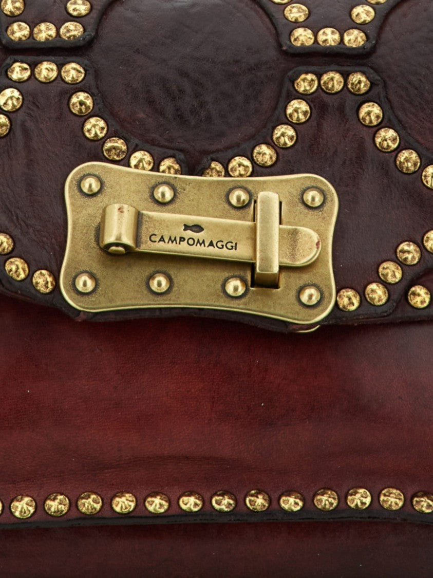 Campomaggi Structured Brown Leather Shoulder Bag With Gold-Tone Studs