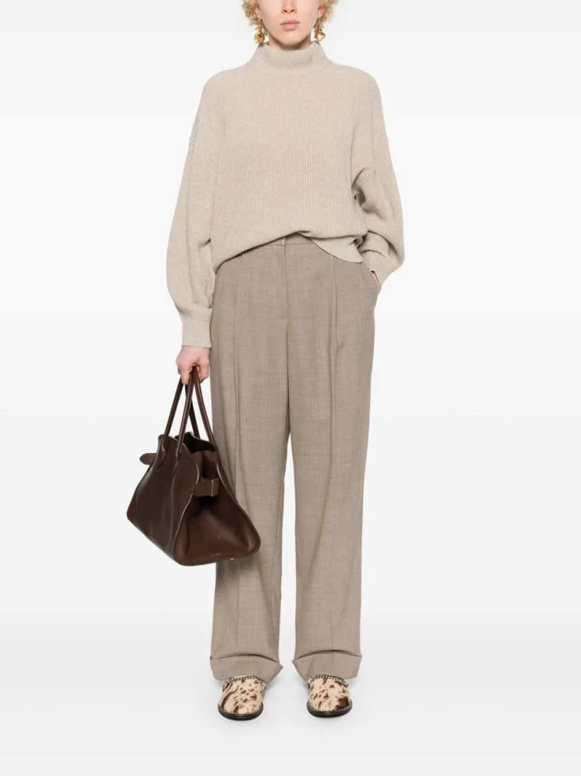 Brunello Cucinelli Textured Mock Neck Sweater With Ribbed Cuffs