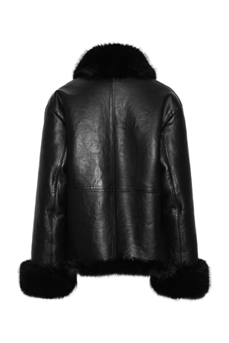 Rotate Bonded Leather Fur High Collar Jacket