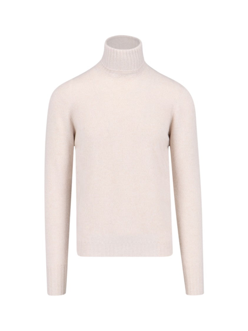 Drumohr Turtleneck Sweater In Cream Cashmere Ribbed Trim