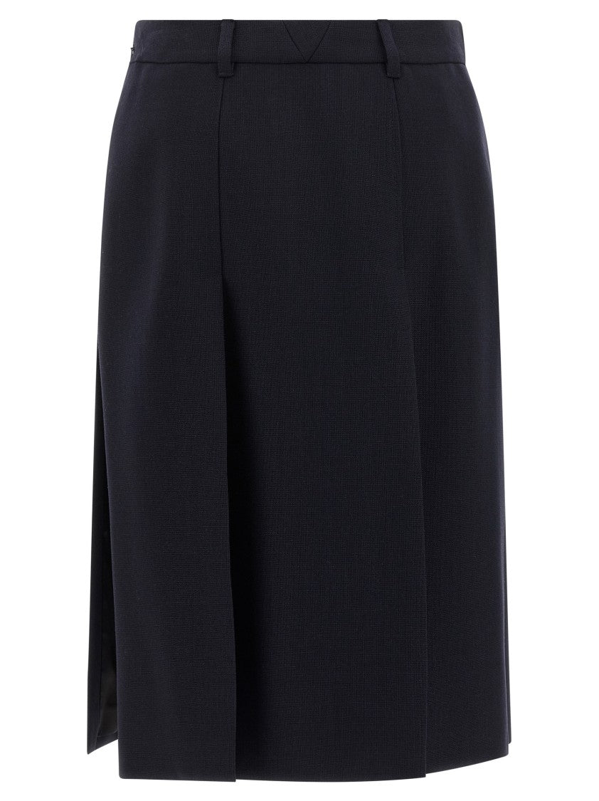 Prada Flared Midi Skirt With Multi-Slit Design And Side Zip Closure