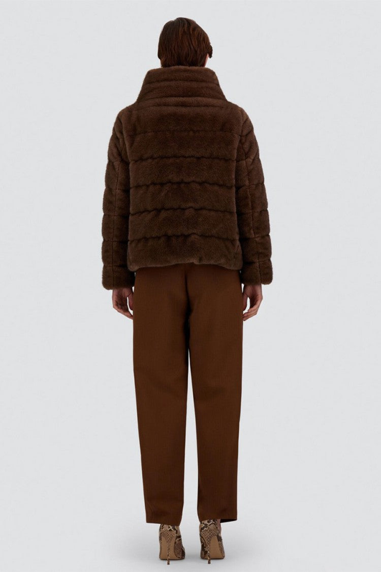 Herno Brown Polyester Faux-Fur Stand-Collar Puffer Jacket