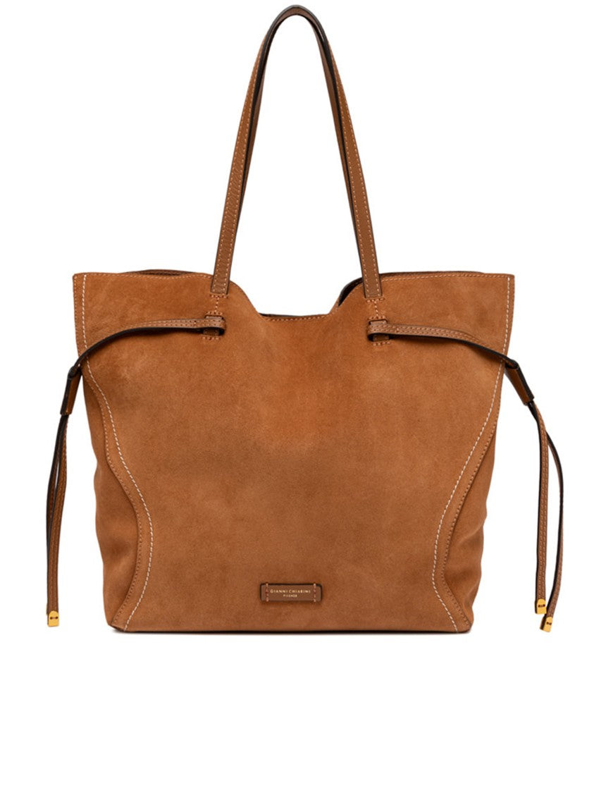 Gianni Chiarini Violette Rich Brown Suede Stitched Tote