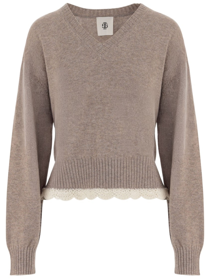 The Garment Beige Como Crochet V-Neck Wool-Cashmere Sweater