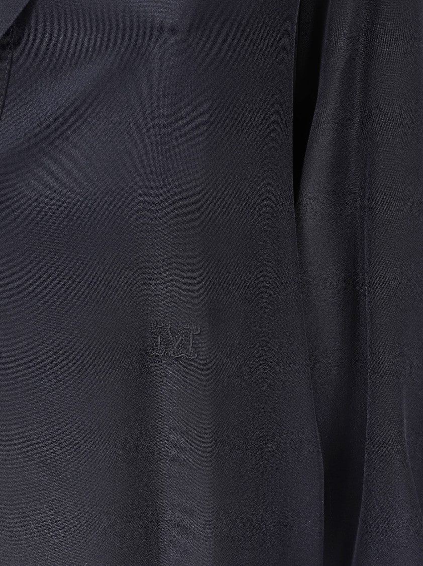 Max Mara Silk V-Neck Dress With Buttoned Cuffs