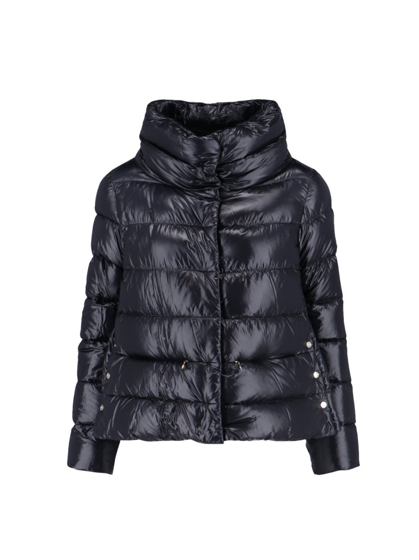 Herno Quilted High-Collar Black Nylon Coat